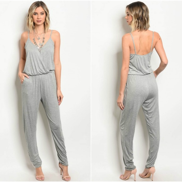 Pants - Rayon Heather Gray Jersey Jumpsuit W Pockets